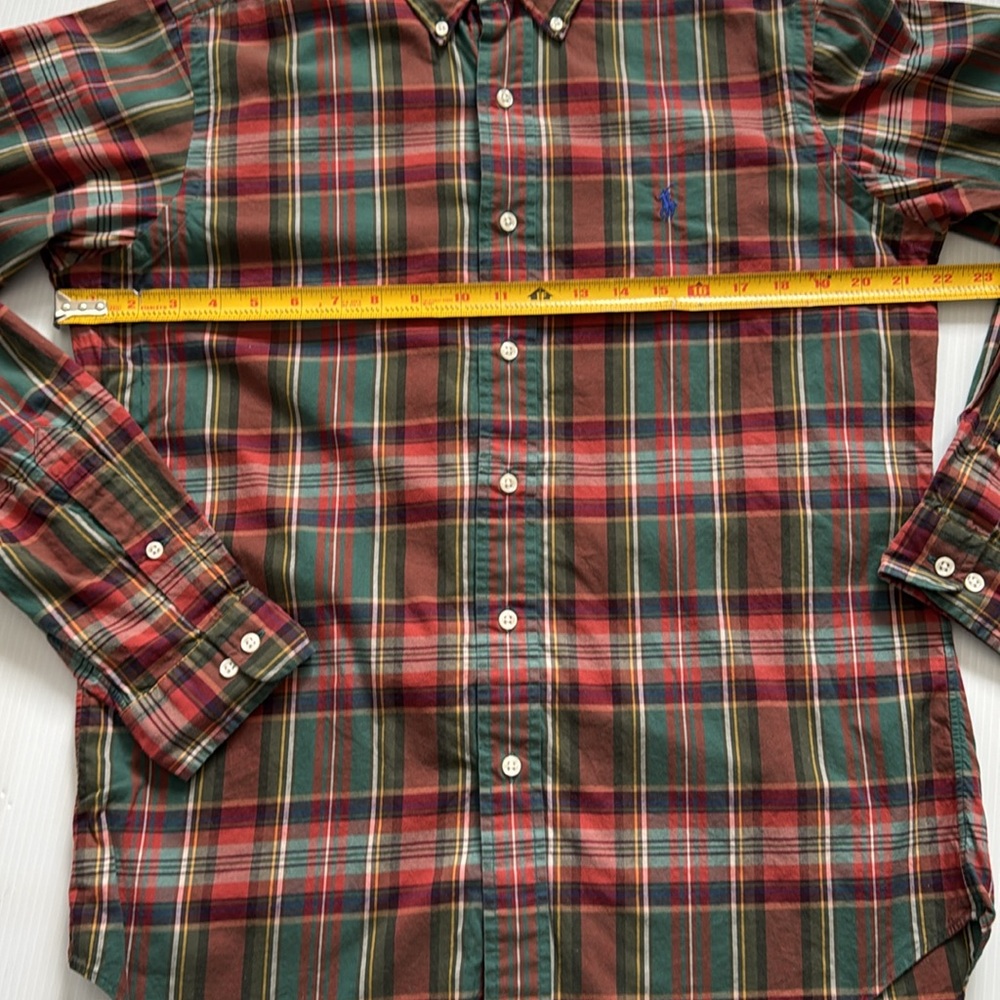 Ralph Lauren Classic Fit red, green, yellow & blue plaid button down. Medium - Picture 6 of 10